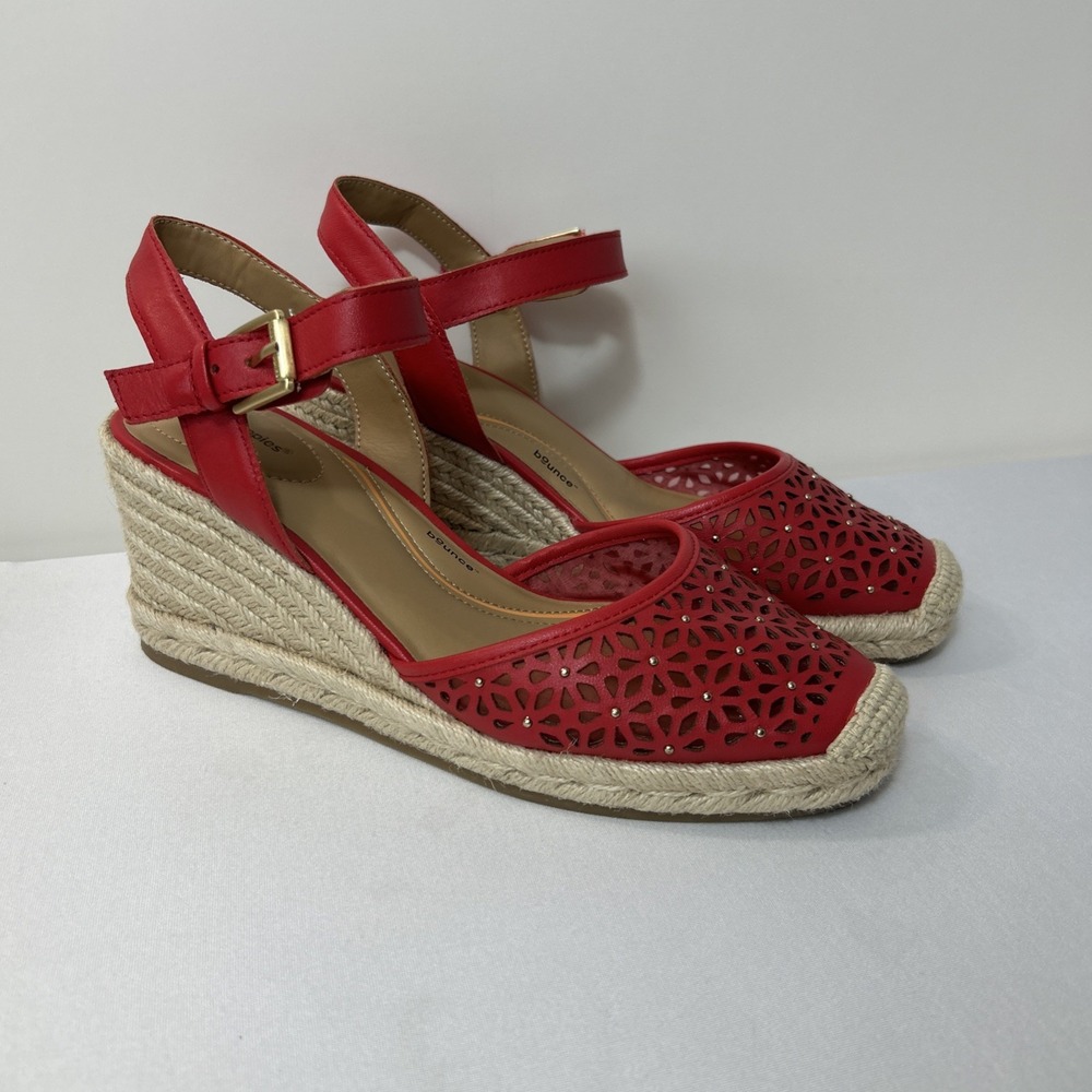Hush Puppies Women's Size 9 Wedge Sandal Espadrille Red Rottie Leather Boho